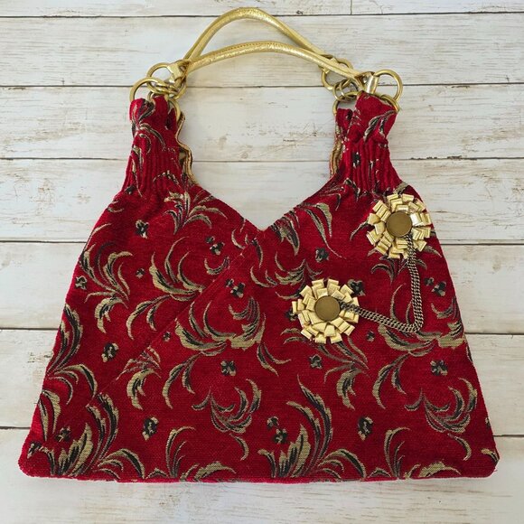 Vintage Y2K Rampage Burgundy Red Gold Tapestry Bag Purse Glam Regency Statement - Picture 9 of 9